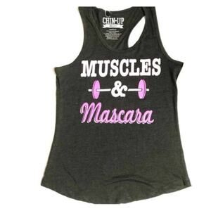 Chin Up Apparel Gray /Pink Graphic Workout Tank